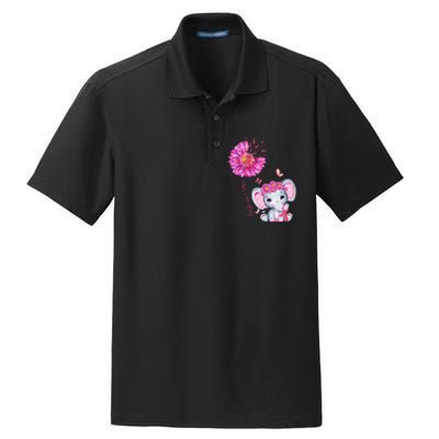 Breast Cancer Cute Elephant With Sunflower And Pink Ribbon Dry Zone Grid Polo