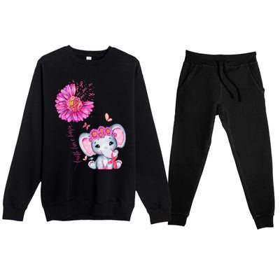 Breast Cancer Cute Elephant With Sunflower And Pink Ribbon Premium Crewneck Sweatsuit Set