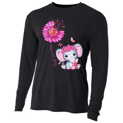 Breast Cancer Cute Elephant With Sunflower And Pink Ribbon Cooling Performance Long Sleeve Crew