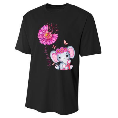 Breast Cancer Cute Elephant With Sunflower And Pink Ribbon Performance Sprint T-Shirt