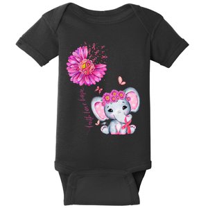 Breast Cancer Cute Elephant With Sunflower And Pink Ribbon Baby Bodysuit