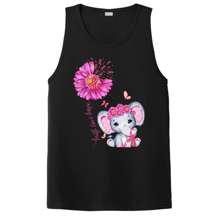 Breast Cancer Cute Elephant With Sunflower And Pink Ribbon PosiCharge Competitor Tank