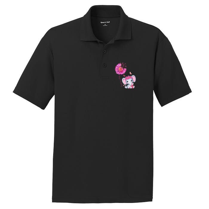 Breast Cancer Cute Elephant With Sunflower And Pink Ribbon PosiCharge RacerMesh Polo