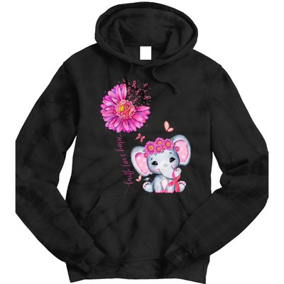 Breast Cancer Cute Elephant With Sunflower And Pink Ribbon Tie Dye Hoodie