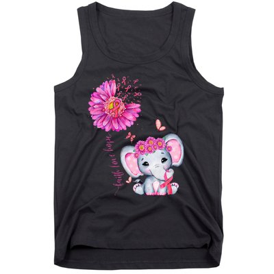 Breast Cancer Cute Elephant With Sunflower And Pink Ribbon Tank Top