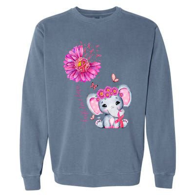 Breast Cancer Cute Elephant With Sunflower And Pink Ribbon Garment-Dyed Sweatshirt