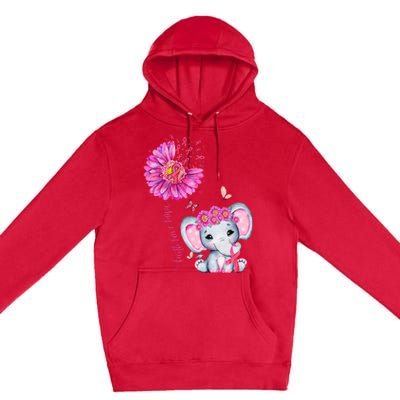 Breast Cancer Cute Elephant With Sunflower And Pink Ribbon Premium Pullover Hoodie