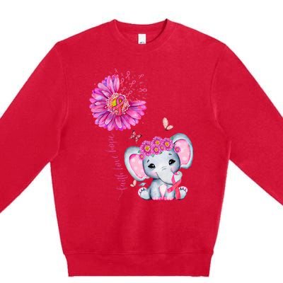 Breast Cancer Cute Elephant With Sunflower And Pink Ribbon Premium Crewneck Sweatshirt