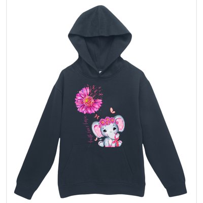 Breast Cancer Cute Elephant With Sunflower And Pink Ribbon Urban Pullover Hoodie