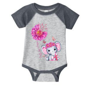 Breast Cancer Cute Elephant With Sunflower And Pink Ribbon Infant Baby Jersey Bodysuit