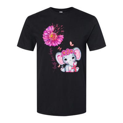 Breast Cancer Cute Elephant With Sunflower And Pink Ribbon Softstyle CVC T-Shirt