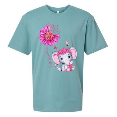 Breast Cancer Cute Elephant With Sunflower And Pink Ribbon Sueded Cloud Jersey T-Shirt