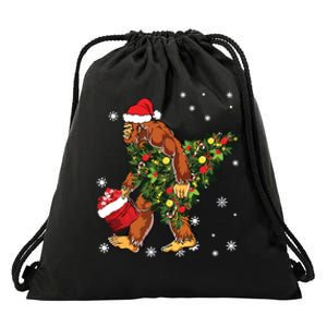 Bigfoot Carrying Christmas Tree Sasquatch Believer Pajama Drawstring Bag