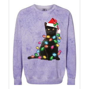 Black Cat Christmas Light Funny Cat Lover Christmas Colorblast Crewneck Sweatshirt