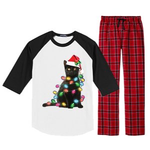 Black Cat Christmas Light Funny Cat Lover Christmas Raglan Sleeve Pajama Set