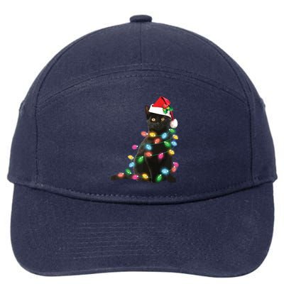 Black Cat Christmas Light Funny Cat Lover Christmas 7-Panel Snapback Hat