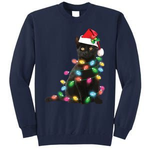 Black Cat Christmas Light Funny Cat Lover Christmas Tall Sweatshirt