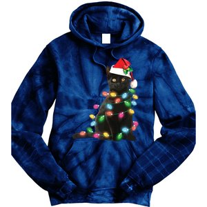 Black Cat Christmas Light Funny Cat Lover Christmas Tie Dye Hoodie