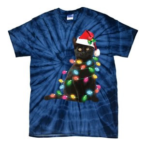 Black Cat Christmas Light Funny Cat Lover Christmas Tie-Dye T-Shirt