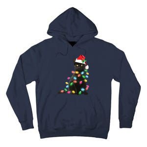 Black Cat Christmas Light Funny Cat Lover Christmas Tall Hoodie