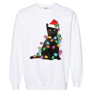 Black Cat Christmas Light Funny Cat Lover Christmas Garment-Dyed Sweatshirt