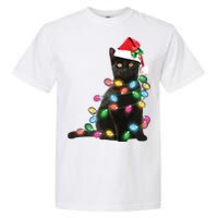 Black Cat Christmas Light Funny Cat Lover Christmas Garment-Dyed Heavyweight T-Shirt