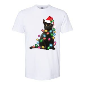 Black Cat Christmas Light Funny Cat Lover Christmas Softstyle CVC T-Shirt