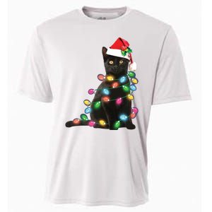 Black Cat Christmas Light Funny Cat Lover Christmas Cooling Performance Crew T-Shirt