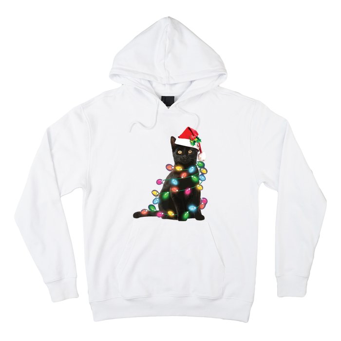 Black Cat Christmas Light Funny Cat Lover Christmas Hoodie