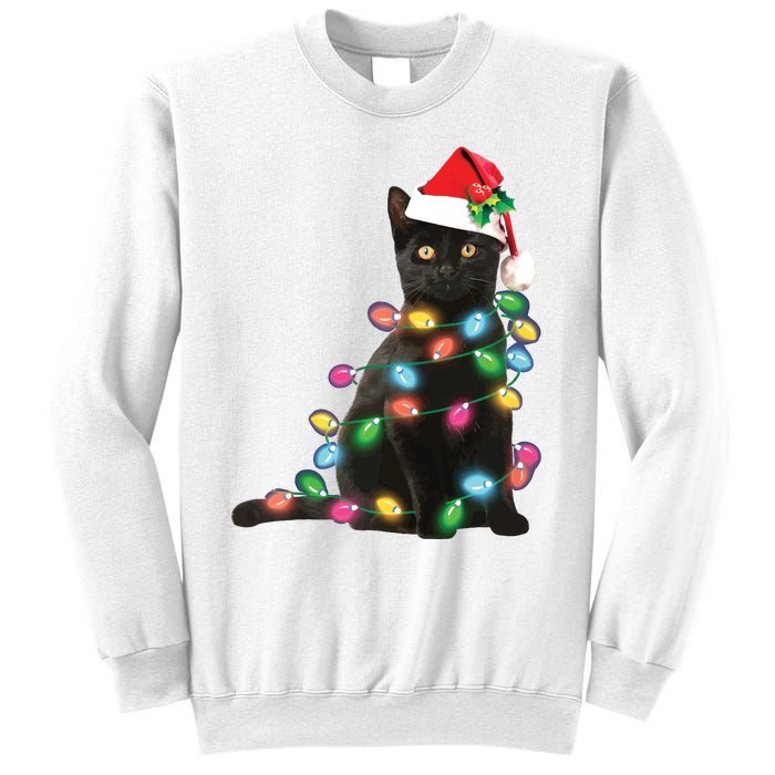 Black Cat Christmas Light Funny Cat Lover Christmas Sweatshirt