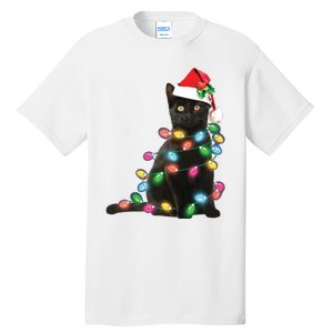 Black Cat Christmas Light Funny Cat Lover Christmas Tall T-Shirt