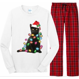 Black Cat Christmas Light Funny Cat Lover Christmas Long Sleeve Pajama Set