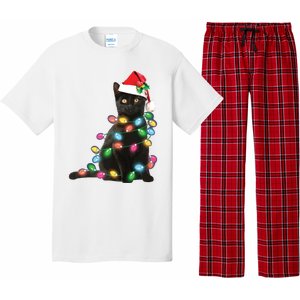 Black Cat Christmas Light Funny Cat Lover Christmas Pajama Set