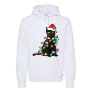 Black Cat Christmas Light Funny Cat Lover Christmas Premium Hoodie