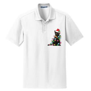 Black Cat Christmas Light Funny Cat Lover Christmas Dry Zone Grid Polo