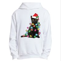 Black Cat Christmas Light Funny Cat Lover Christmas Urban Pullover Hoodie