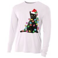 Black Cat Christmas Light Funny Cat Lover Christmas Cooling Performance Long Sleeve Crew