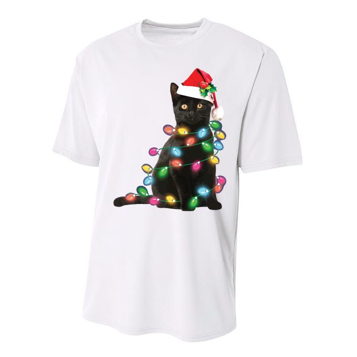 Black Cat Christmas Light Funny Cat Lover Christmas Performance Sprint T-Shirt