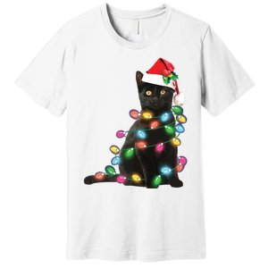 Black Cat Christmas Light Funny Cat Lover Christmas Premium T-Shirt