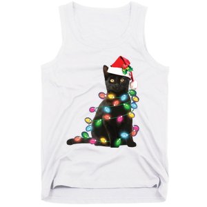 Black Cat Christmas Light Funny Cat Lover Christmas Tank Top