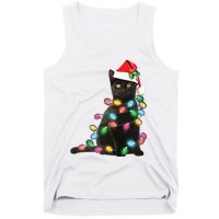 Black Cat Christmas Light Funny Cat Lover Christmas Tank Top