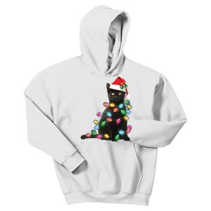 Black Cat Christmas Light Funny Cat Lover Christmas Kids Hoodie