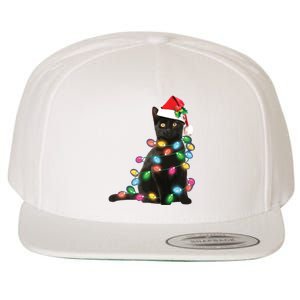 Black Cat Christmas Light Funny Cat Lover Christmas Wool Snapback Cap