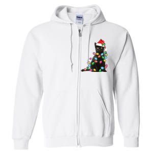 Black Cat Christmas Light Funny Cat Lover Christmas Full Zip Hoodie