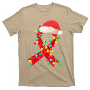 Blood Cancer Christmas Santa Hat Ribbon Xmas Tree Snow T-Shirt