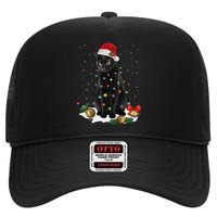 Black Cat Christmas Lights Santa Funny Cat Dad Mom Xmas High Crown Mesh Back Trucker Hat