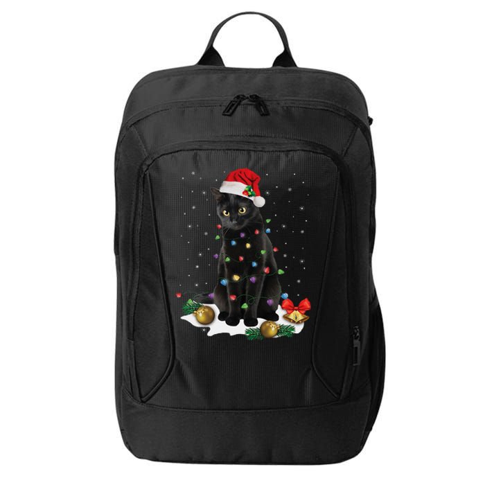 Black Cat Christmas Lights Santa Funny Cat Dad Mom Xmas City Backpack