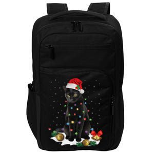 Black Cat Christmas Lights Santa Funny Cat Dad Mom Xmas Impact Tech Backpack