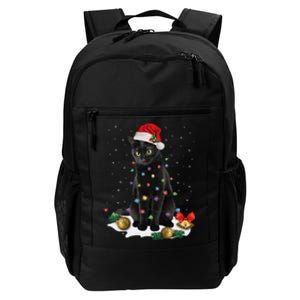 Black Cat Christmas Lights Santa Funny Cat Dad Mom Xmas Daily Commute Backpack