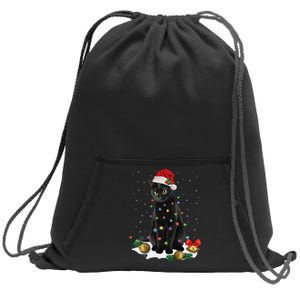 Black Cat Christmas Lights Santa Funny Cat Dad Mom Xmas Sweatshirt Cinch Pack Bag